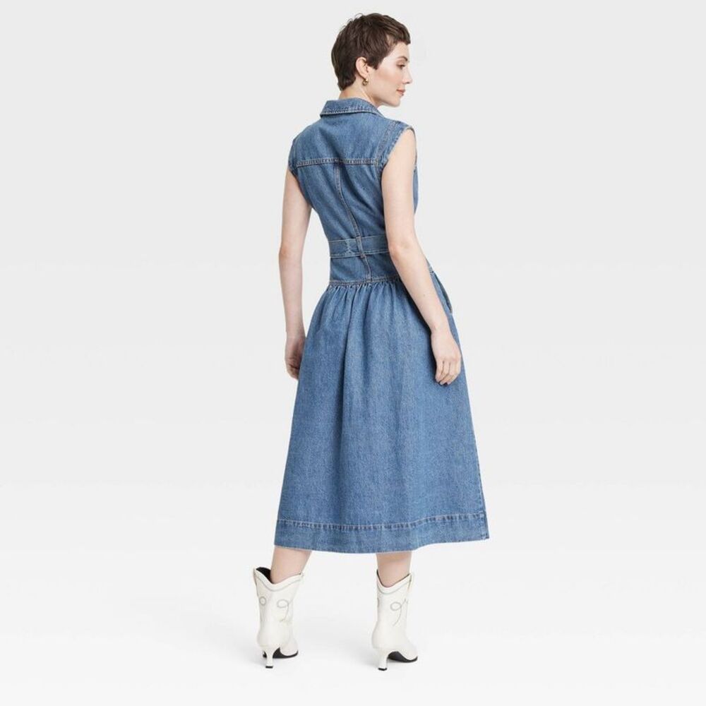 Universal Thread - Women's Tie-Waist Midi A-Line Dress - Universal Th Indigo - Picture 2 of 3